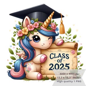 1 PNG Licorne Arc-en-ciel Mignonne Remise des diplômes, Images Clipart, Fichier PNG de conception numérique pour sublimation, Haute Résolution, Téléchargement PNG numérique