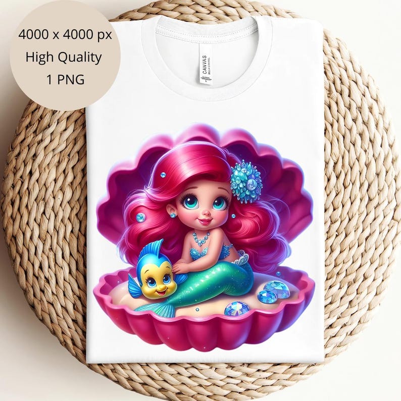 1 PNG Cute Nermaid Ariel in Shell, Clipart Images, Digital Design PNG ...