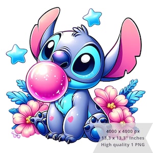 1 PNG Stitch Bubble Flowers, Clipart Images, Digital design PNG file for sublimation, High Resolution, Instant Digital PNG Download