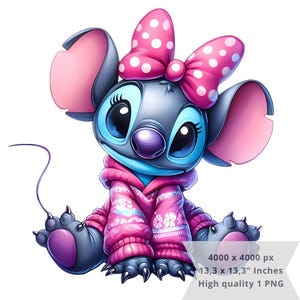 1 PNG かわいいピンクのステッチ ミニーの弓の画像、昇華用のデジタル デザイン PNG ファイル、高解像度、インスタント デジタル PNG ダウンロード