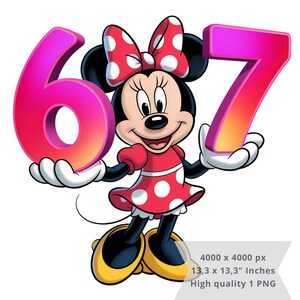 1 PNG söt Minnie Six Seven, Clipart-bilder, Minnie 67 digital design PNG-fil för sublimering, hög upplösning, omedelbar digital nedladdning