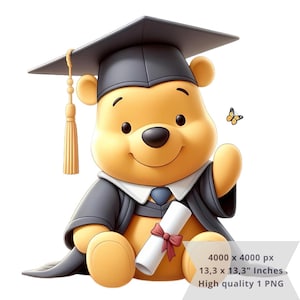 1 PNG Winnie the Pooh Graduation, Clipart Images, Digital design PNG file for sublimation, High Resolution, Instant Digital PNG Download