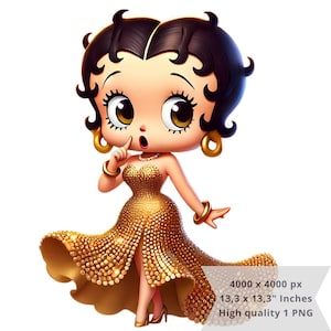 1 PNG Betty Boop Style Chibi Gold, Clipart Images, Digital design PNG file for sublimation, High Resolution, Instant Digital PNG Download
