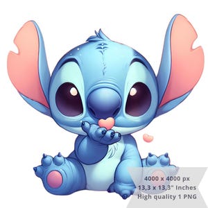 1 PNG Stitch Love Kiss, clipartafbeeldingen, digitaal ontwerp PNG-bestand voor sublimatie, hoge resolutie, Instant Digital PNG Download