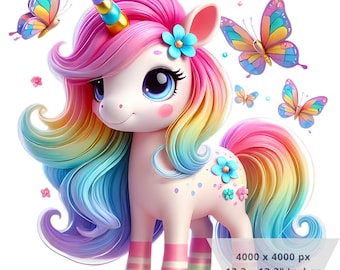1 PNG Cute Unicorn Rainbow and Butterflies, Clipart Images, Digital ...
