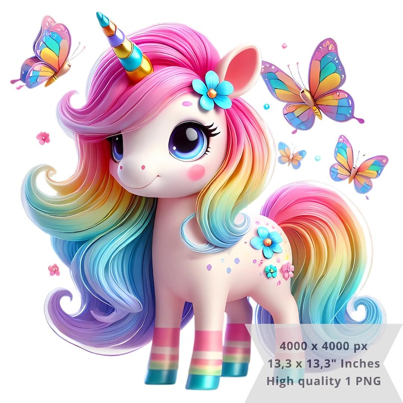 1 PNG Cute Unicorn Rainbow and Butterflies, Clipart Images, Digital ...