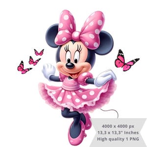 1 PNG Cute Minnie Pink Butterflies, Clipart Images, Digital design PNG file for sublimation, High Resolution, Instant Digital PNG Download