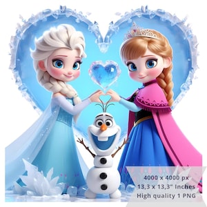 1 PNG Love Frozen, Elsa, Olaf y Anna Clipart Images, Archivo PNG de diseño digital para sublimación, Alta resolución, PNG digital instantáneo