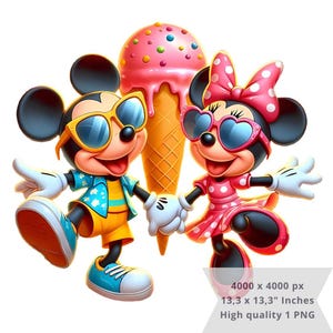 1 PNG Cute Minnie and Mickey Summer, Clipart Images, Digital design PNG file for sublimation, High Resolution, Digital PNG Download