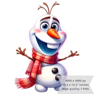 1 PNG かわいいオラフ クリスマス クリップアート画像、昇華用デジタル デザイン PNG ファイル、高解像度、インスタント デジタル ダウンロード PNG