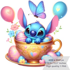 1 PNG かわいいステッチカップエッグイースター、クリップアート画像、昇華用デジタルデザイン PNG ファイル、高解像度、インスタントデジタル PNG ダウンロード
