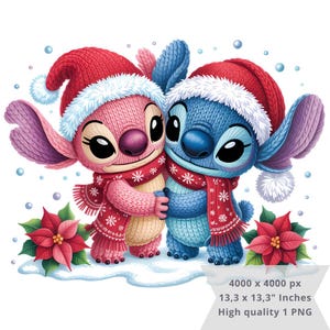 1 PNG Stitch & Angel Crochet Christmas, Stitch Clipart Images, Digital design PNG file for sublimation, High Resolution, Instant Digital PNG