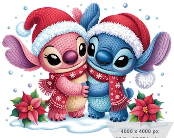 1 PNG Stitch & Angel Crochet Christmas, Stitch Clipart Images, Digital design PNG file for sublimation, High Resolution, Instant Digital PNG