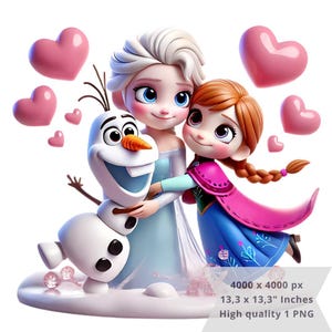 1 PNG 愛のアナと雪の女王、エルサ、オラフとアナのクリップアート画像、昇華用のデジタル デザイン PNG ファイル、高解像度、インスタント デジタル PNG