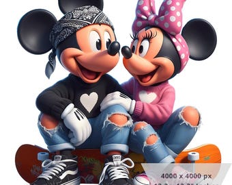 1 PNG Cute Minnie and Mickey Love, Clipart Images, Digital design PNG file for sublimation, High Resolution, Digital PNG Download