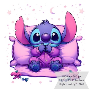 1 PNG かわいいステッチスリープ、クリップアート画像、昇華用デジタルデザイン PNG ファイル、高解像度、インスタントデジタル PNG ダウンロード