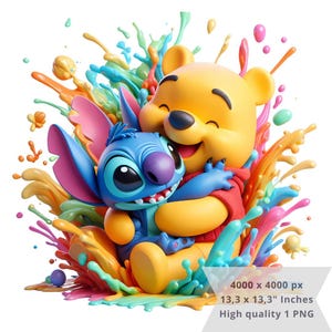 1 PNG Winnie the Pooh Hugg Stitch, Clipart Images, Digital design PNG file for sublimation, High Resolution, Instant Digital PNG Download