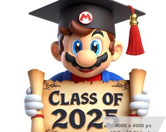 1 PNG Cute Super Mario Graduation, Clipart Images, Digital design PNG file for sublimation, High Resolution, Instant Digital PNG Download