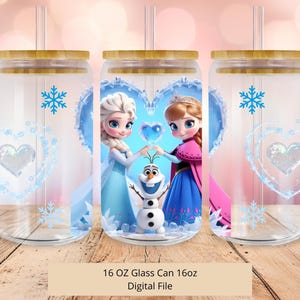PNG Love Elsa, Olaf and Anna Libbey Glass Can Wrap, 16oz Can Glass Design, Libbey Can Glass Sublimation, Frozen Tumbler Wrap, Digital File