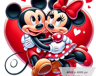 1 PNG Minnie and Mickey Love Valentine, Clipart Images, Digital design PNG file for sublimation, High Resolution, Digital PNG Download