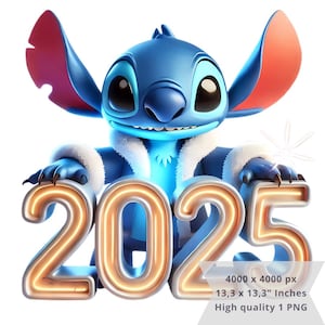 1 PNG かわいいステッチ新年 2025, クリップアート画像, 昇華用デジタル デザイン PNG ファイル, 高解像度, インスタントデジタル PNG ダウンロード
