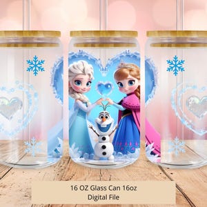 PNG Love Elsa, Olaf and Anna Libbey Glass Can Wrap, 16oz Can Glass Design, Libbey Can Glass Sublimation, Frozen Tumbler Wrap, Digital File