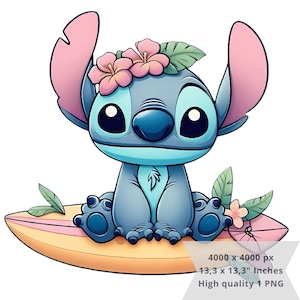 1 PNG かわいいステッチ フラワー サーフ、クリップアート画像、昇華用デジタル デザイン PNG ファイル、高解像度、インスタント デジタル PNG ダウンロード
