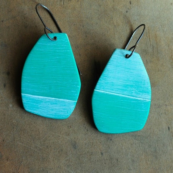 Bright turquoise, art jewelry, dangle earrings, Hemisphere earrings