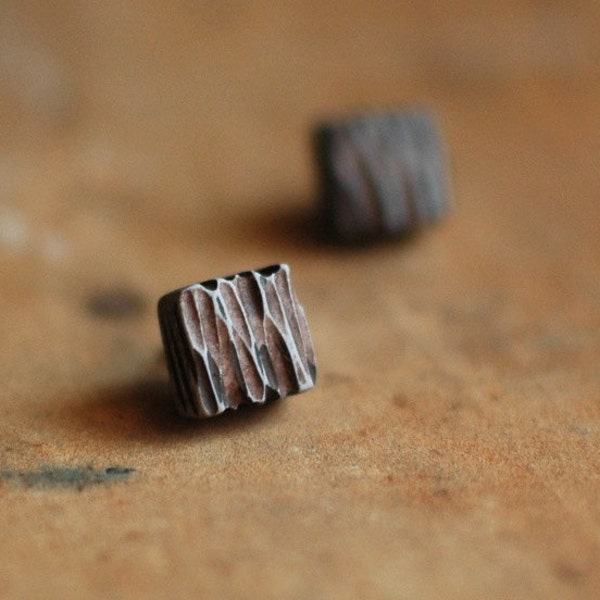 Rustic earrings, bark, woodland, woodsy, grey and brown carved earrings