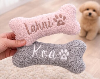 Peluche con forma de hueso para perros con bordado de nombre personalizado, regalo para amantes de los perros, accesorios personalizados para perros.