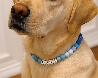 Collar de perro con cuentas personalizado, diseño tribal impermeable, collar con nombre personalizado para mascota