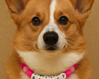 Collar para perro hecho a mano con cuentas y nombre, collar impermeable personalizado para mascotas, regalo único para perros.