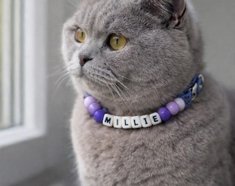 Collar personalizado con cuentas y nombre para gato, elegante collar de gatito de diseño, collar impermeable para gato en tonos pastel, bonita joya femenina y duradera para mascotas.