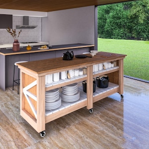 7'x 2,4' DIY verplaatsbaar keukeneiland plattegrond–pdf houtbewerkingsbestand voor mobiel houten aanrecht–stapsgewijze pdf-gids voor het bouwen van houten aanrecht