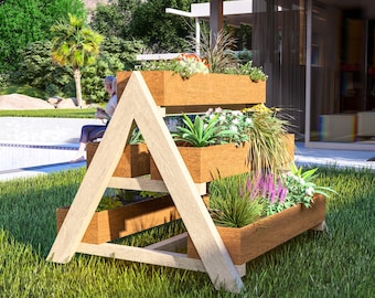 Houten plantenbak met 3 niveaus A-frame: doe-het-zelf plantenbak (pdf-indeling)