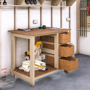 3&#39;10&quot;x2&#39;8&quot; | 3 Drawer WorkBench |Wooden Workbench Digital Blueprint | DIY Workshop Table Plan |Garage Furniture| Woodworking Bench DIY Plan