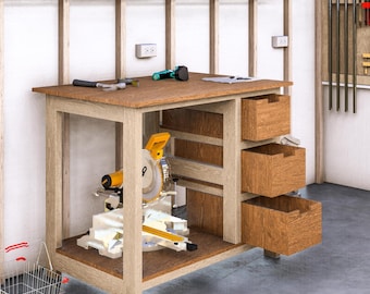 Plan houten werkbank met 3 lades: doe-het-zelf garagemeubilair (pdf)