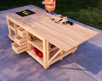 Handmade Folding Workbench Plans: DIY Wooden Outdoor Bench (PDF Pattern)