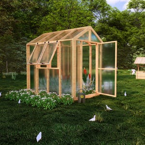DIY 8x6 ft Greenhouse Plans, Polycarbonate Panels, Ventilated Design for Backyard Gardening & Plant Protection Extending Growing Season
