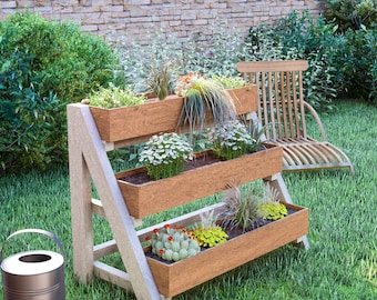 3-stöckiger Blumenhocker aus Holz DIY-Pläne: Rustikale Leiter Gartendeko (PDF)