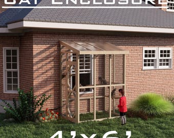 DIY Outdoor Catio Plan – 4'x6' Wooden Cat Enclosure (PDF Build Plan)