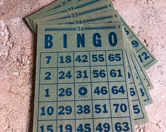 5 Vintage greenish Bingo Cards