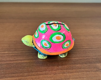ReDUCED! chalk ware neon turtle bank . made in japan 1960s chalkware