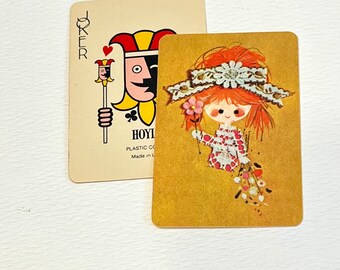 miniature playing cards Hoyle girl holding flowers. yellow and orange