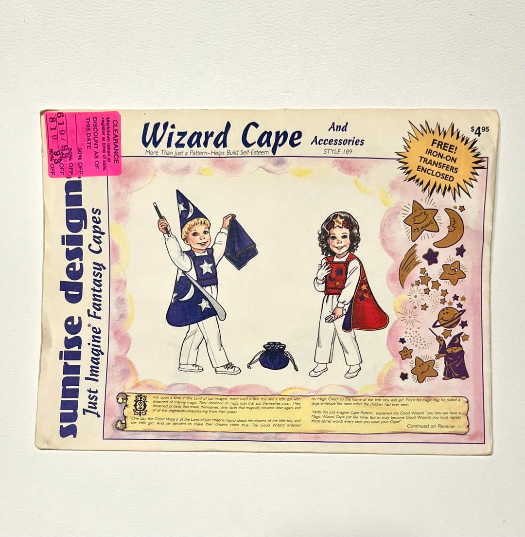 Wizard Cape Sewing Pattern Child Costume Sunrise Designs Wizard Cape
