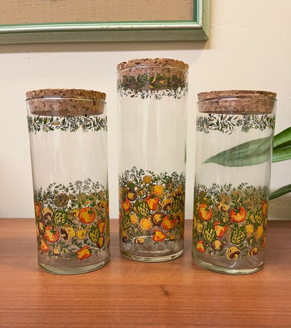 Vintage Corning Glass Canisters With Cork Lids. Spice of Life Etsy