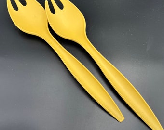 Tupperware Harvest Gold Salad Spoons Sporks. Serving Utensils. 1970s