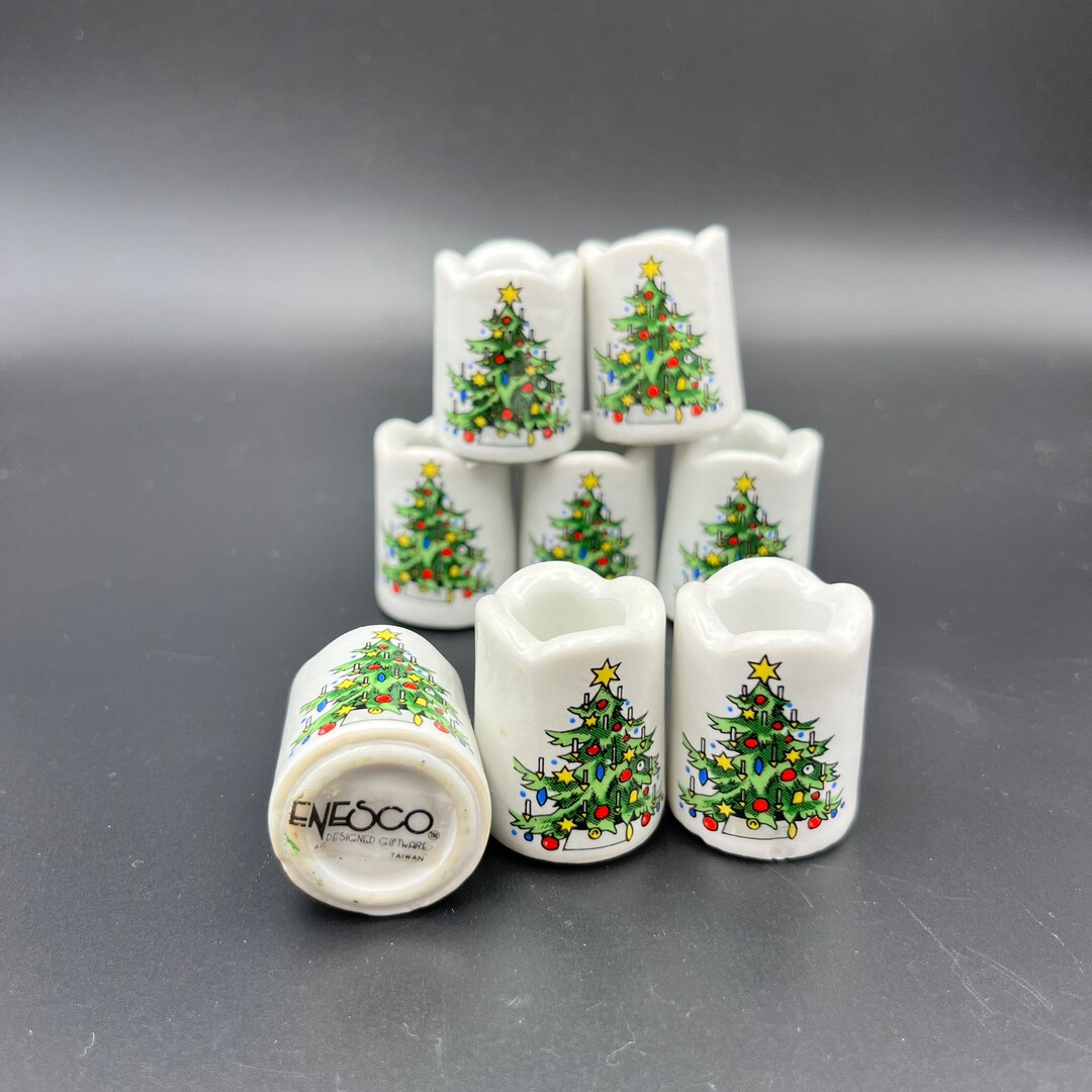 Enesco Small Christmas Candle Holders. Set of 8. Made in Taiwan Etsy