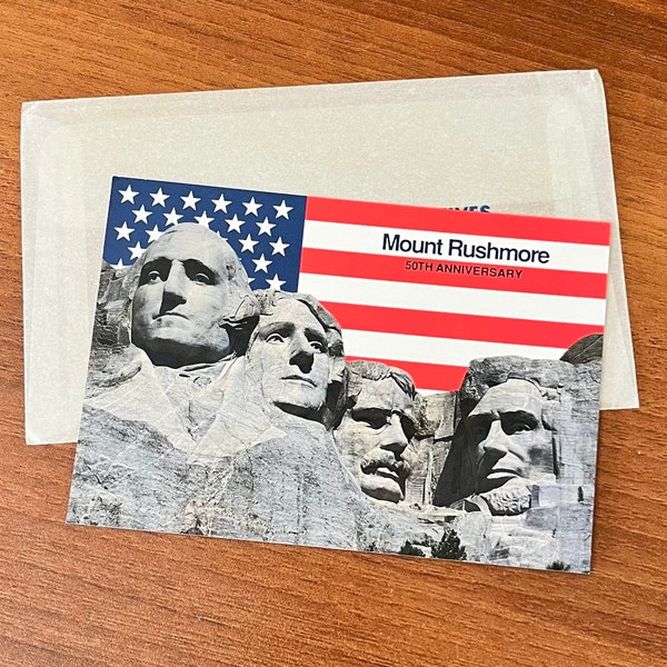 1991 Mount Rushmore Postcard First Day of Issue stamp and cancellation. July 4, 1991. unused.