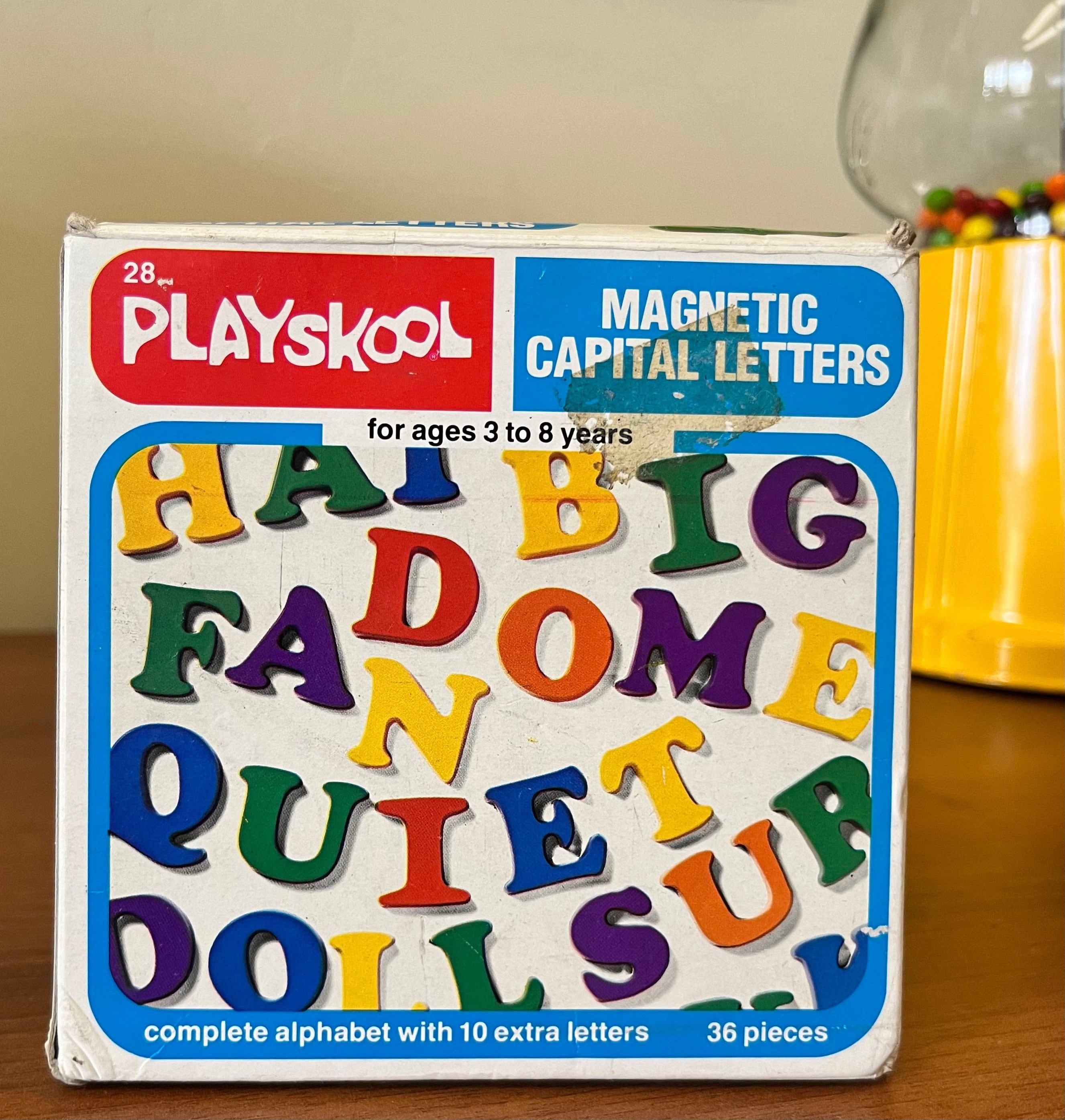 Vintage Playskool magnetic capital letters in original box. complete. 1980